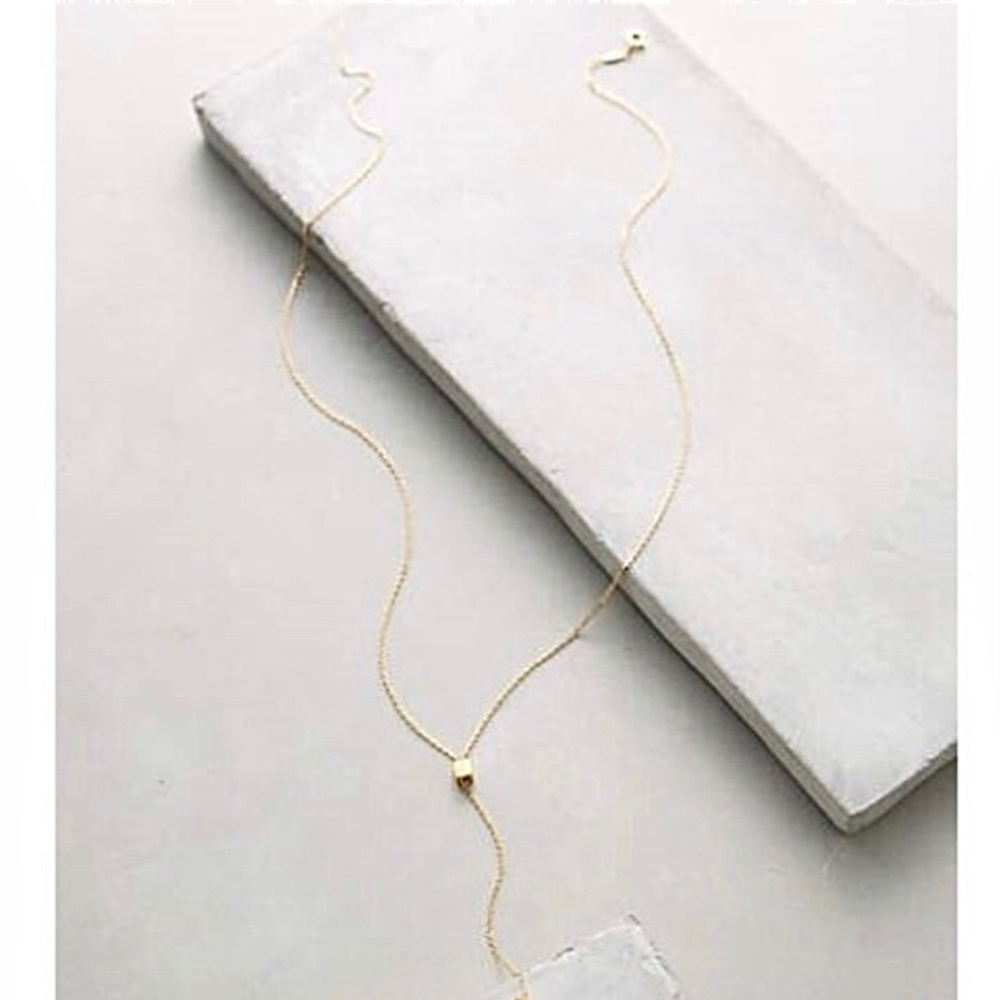 NEW Anthropologie 18k Gold Satya Cubed Lariat Necklace - Picture 6 of 11